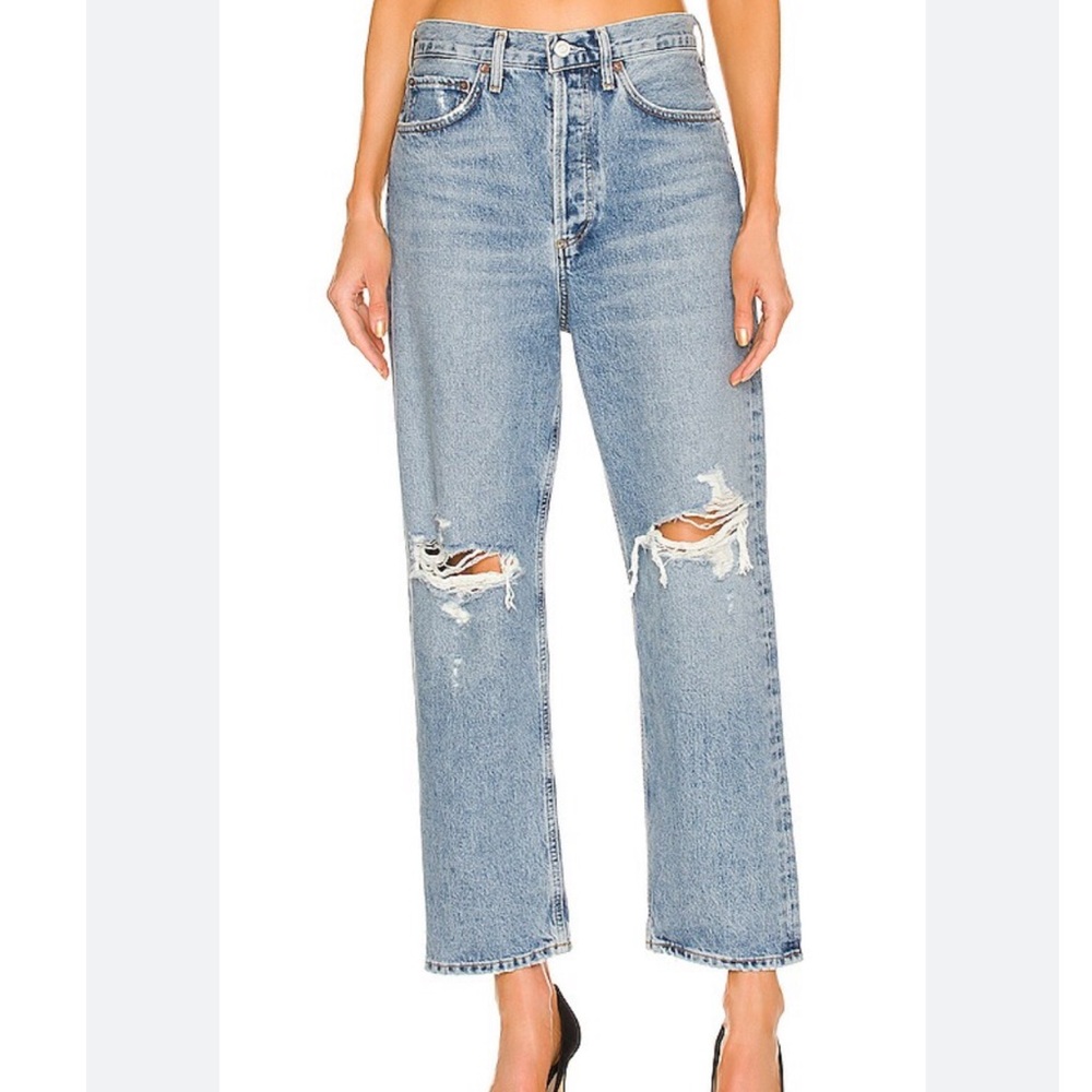 Agolde Size 25 90s Crop Distressed Mid Rise Loose Fit Light Wash Jeans Relaxed